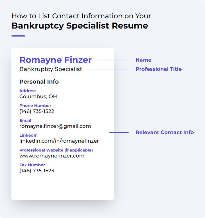 How to List Contact Information for a Bankruptcy Specialist Resume