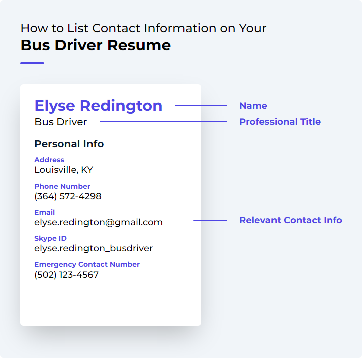 Bus Driver Resume Contact Information Example