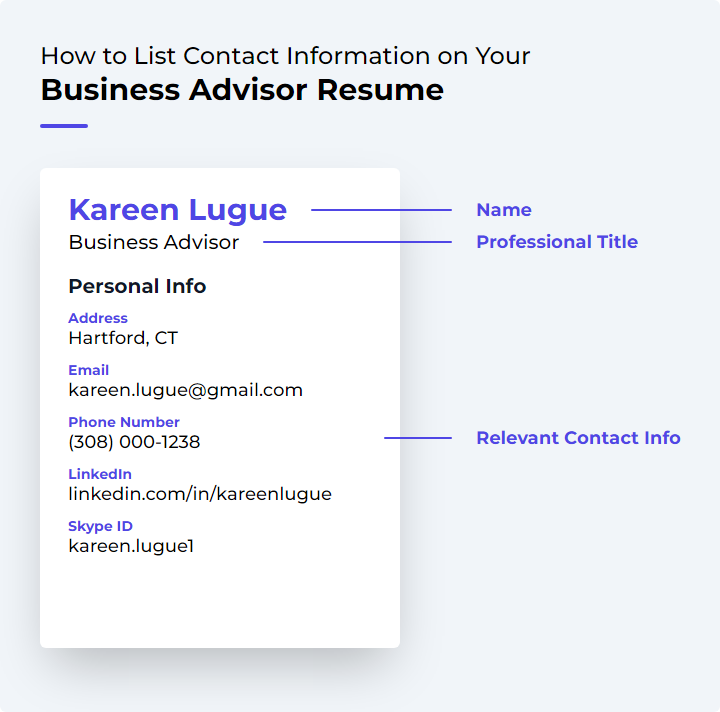 How to List Contact Information for a Business Advisor Resume