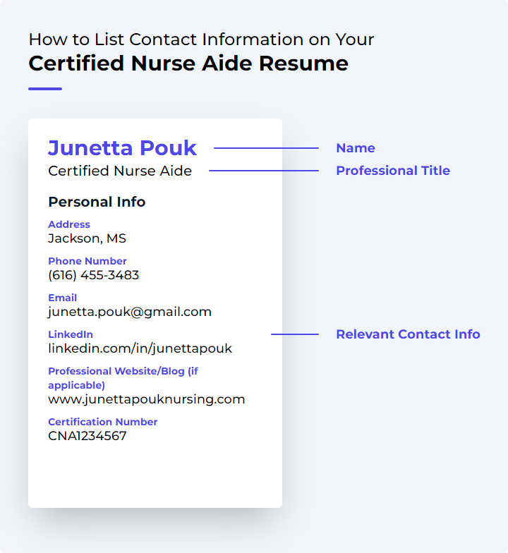 How to List Contact Information for a Certified Nurse Aide Resume