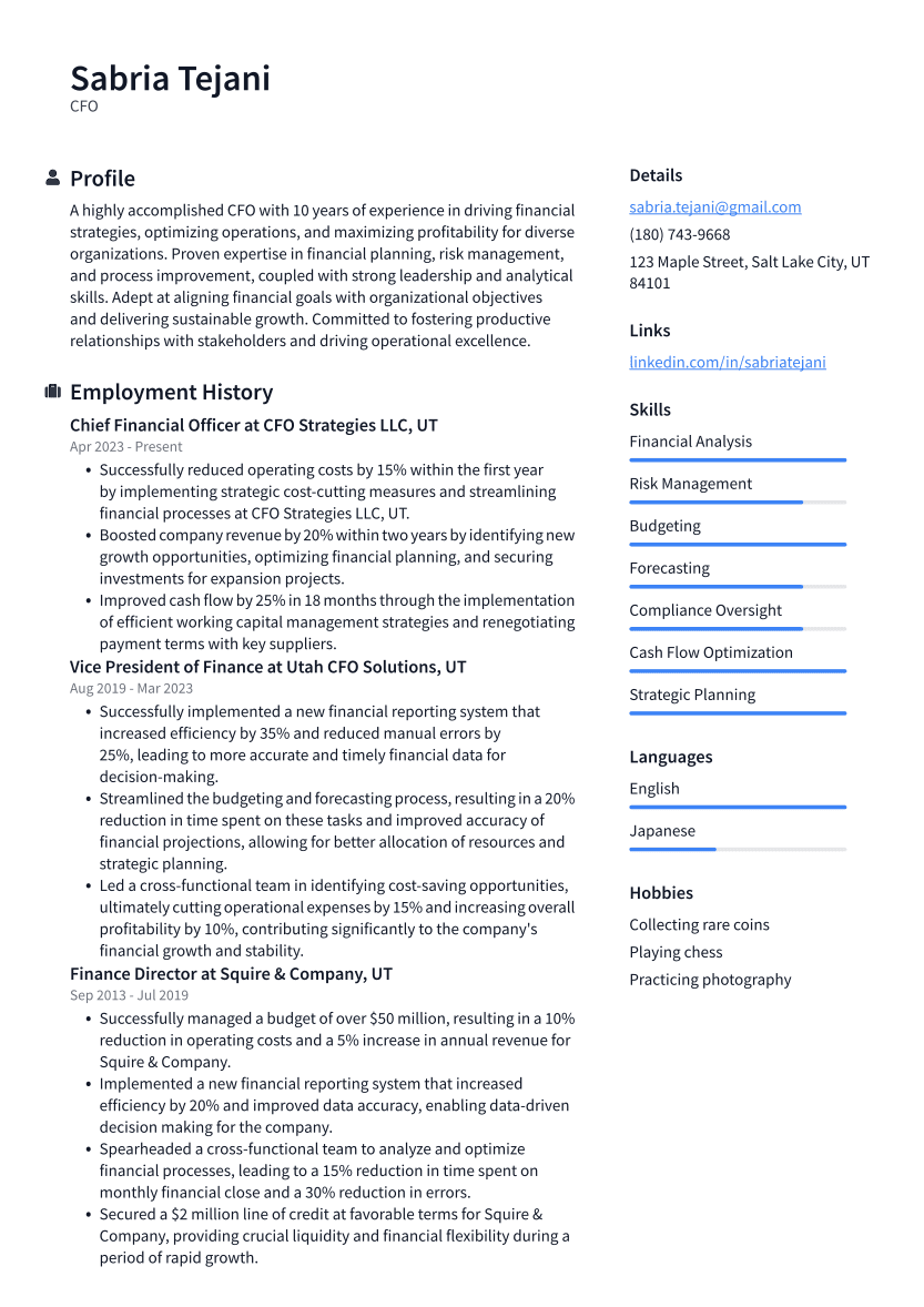 CFO Resume Example