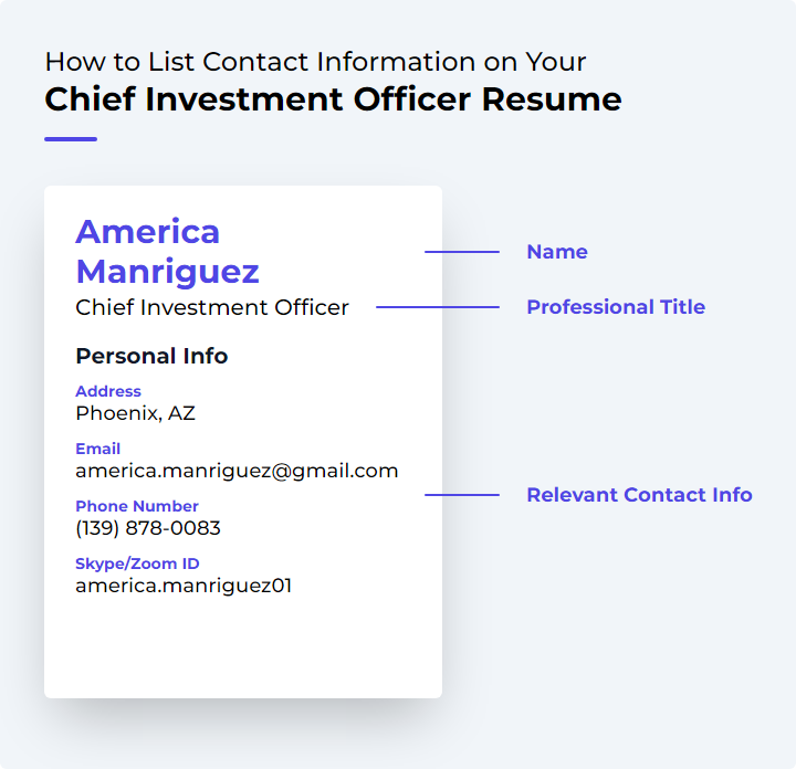 How to List Contact Information for a Chief Investment Officer Resume