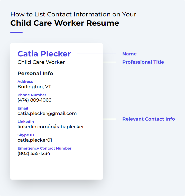 How to List Contact Information for a Child Care Worker Resume