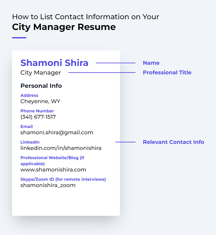 How to List Contact Information for a City Manager Resume