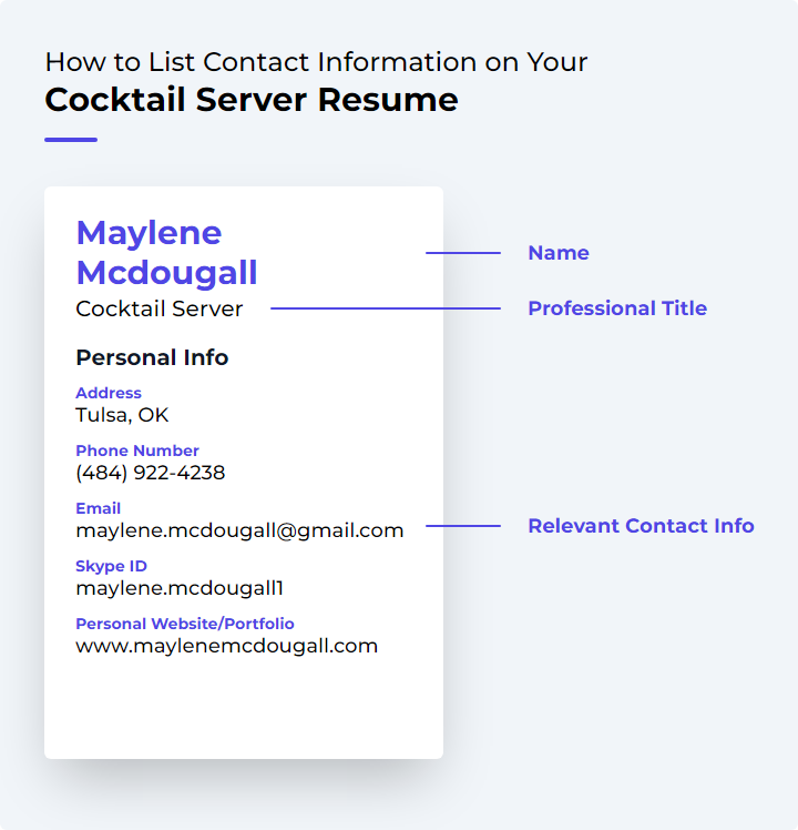 How to List Contact Information for a Cocktail Server Resume