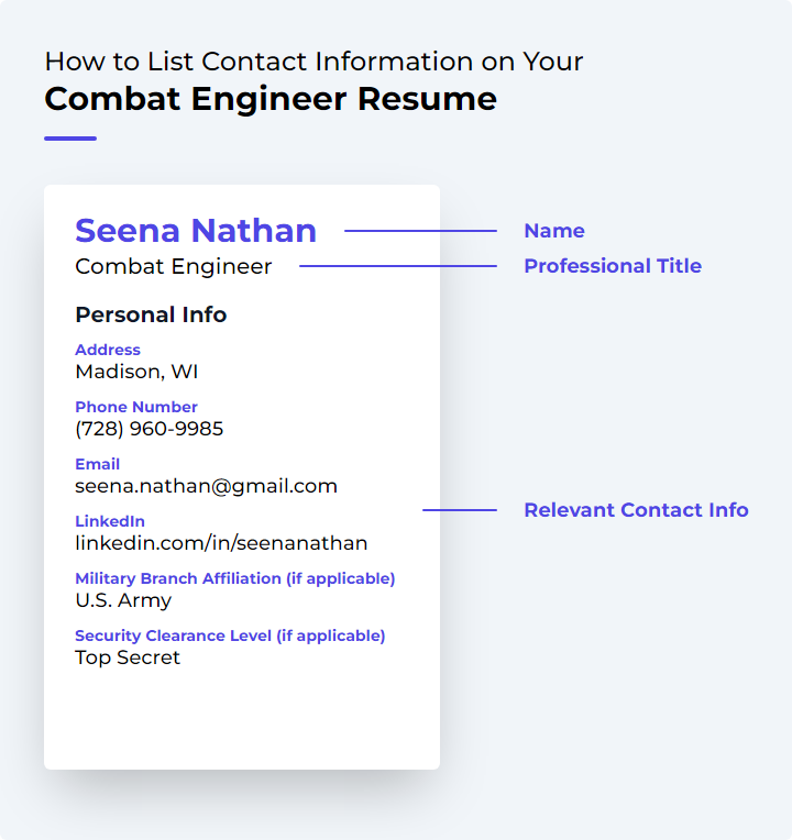 How to List Contact Information for a Combat Engineer Resume