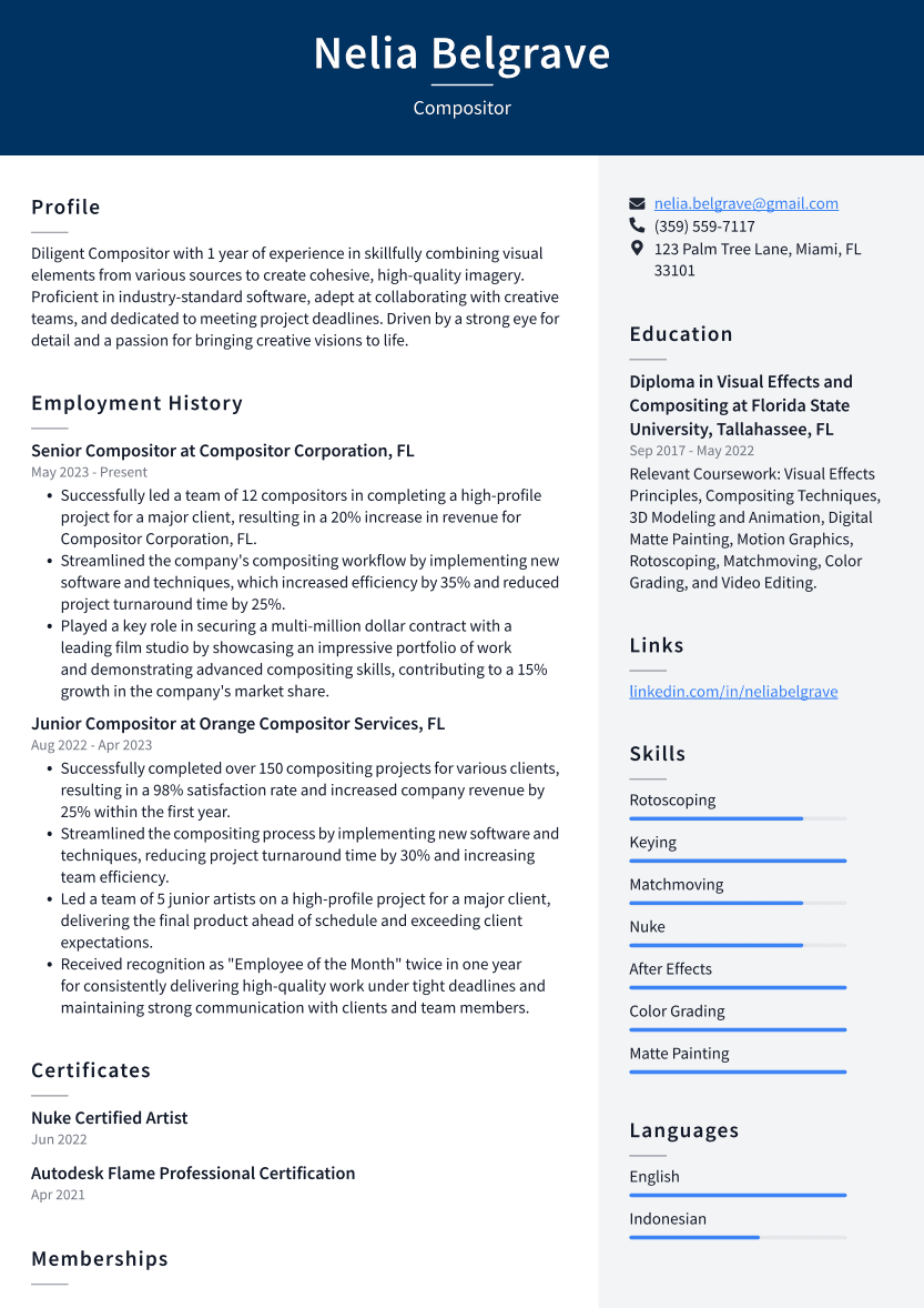 Compositor Resume Example