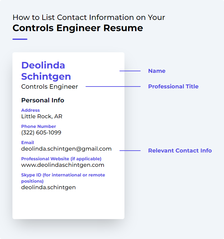 How to List Contact Information for a Controls Engineer Resume