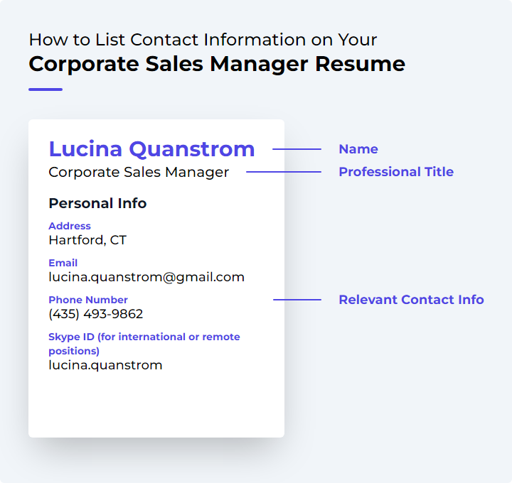 How to List Contact Information for a Corporate Sales Manager Resume