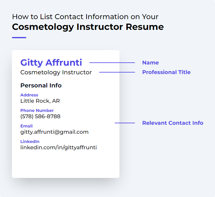 Cosmetology Instructor Contact Information Example