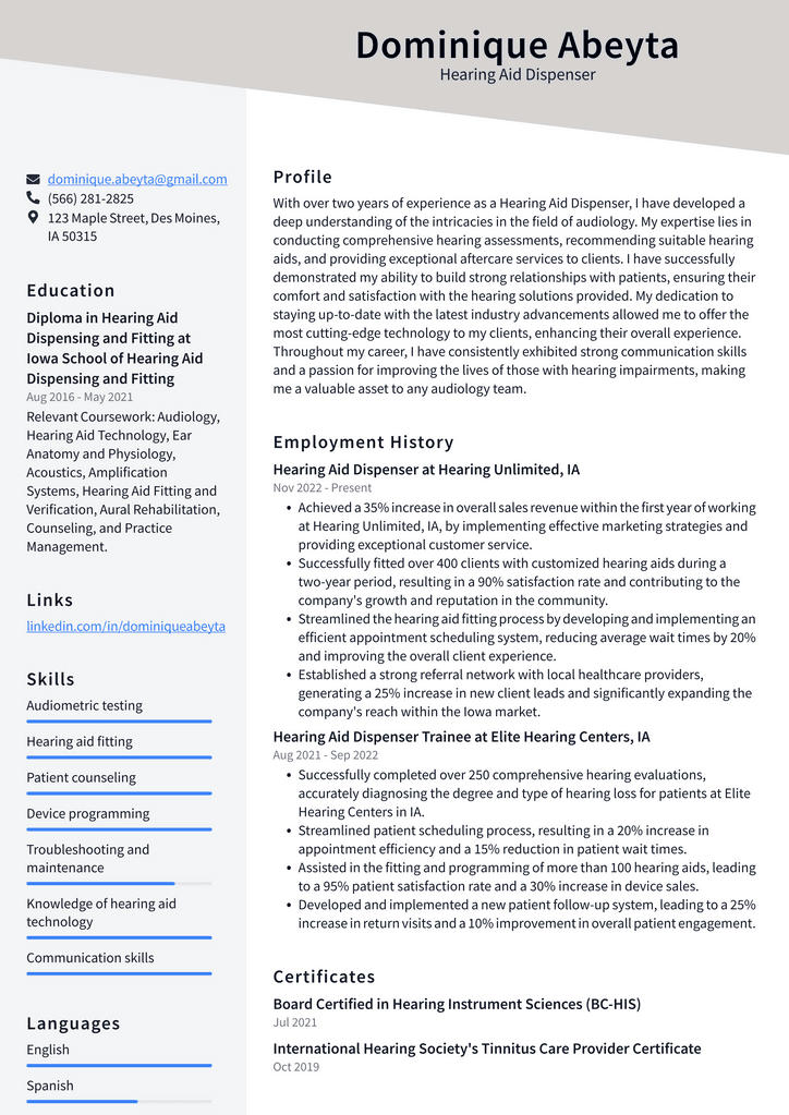 Costco Hearing Aid Dispenser Resume Examples ResumeCat