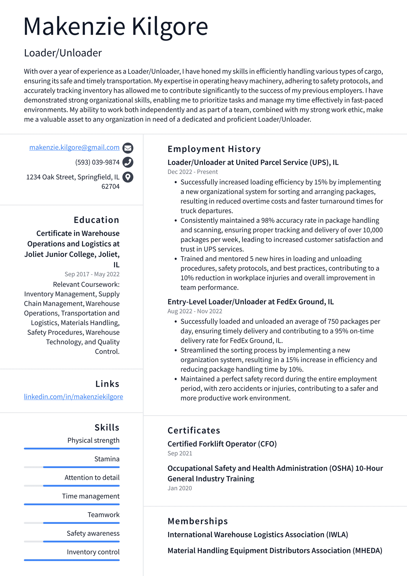 Costco Loader/Unloader Resume Examples ResumeCat