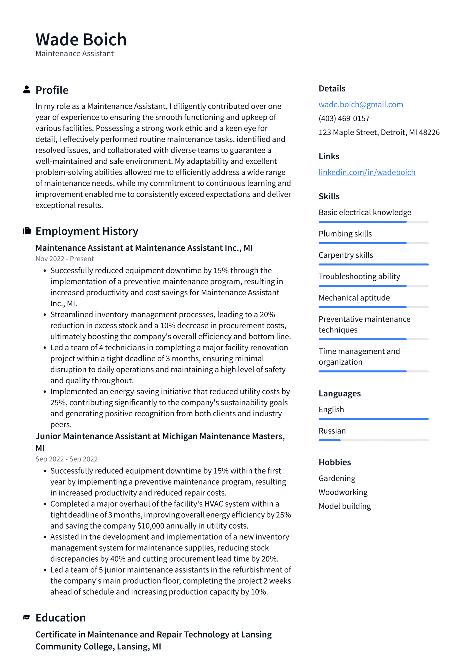 Costco Maintenance Assistant Resume Examples ResumeCat costco-maintenance-assistant-resume-examples-resumecat