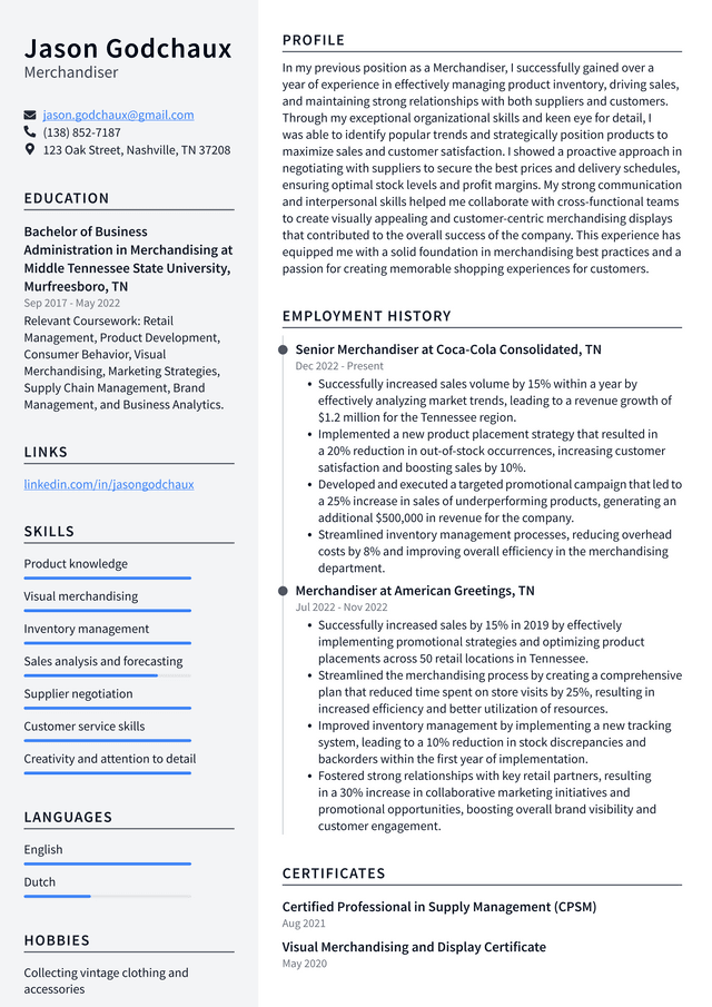 Costco Merchandiser Resume Example