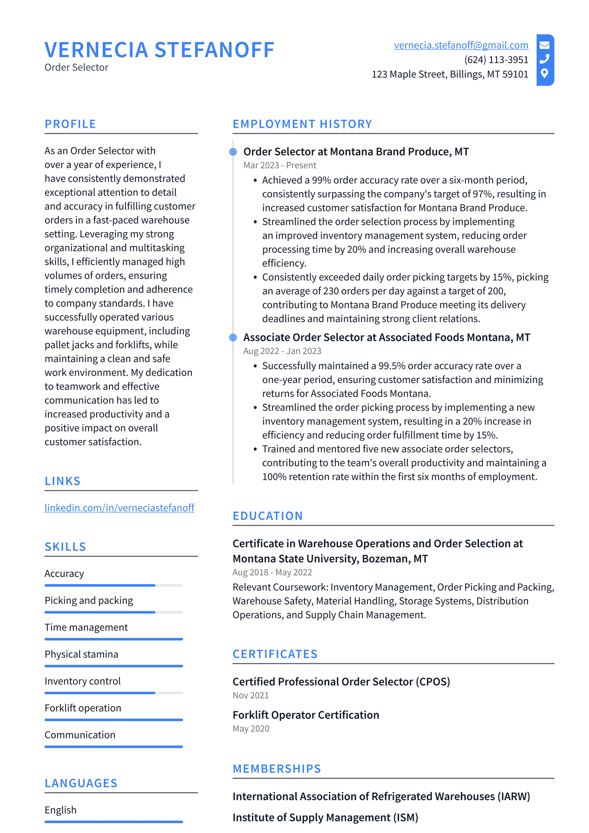 Costco Order Selector Resume Examples | ResumeCat