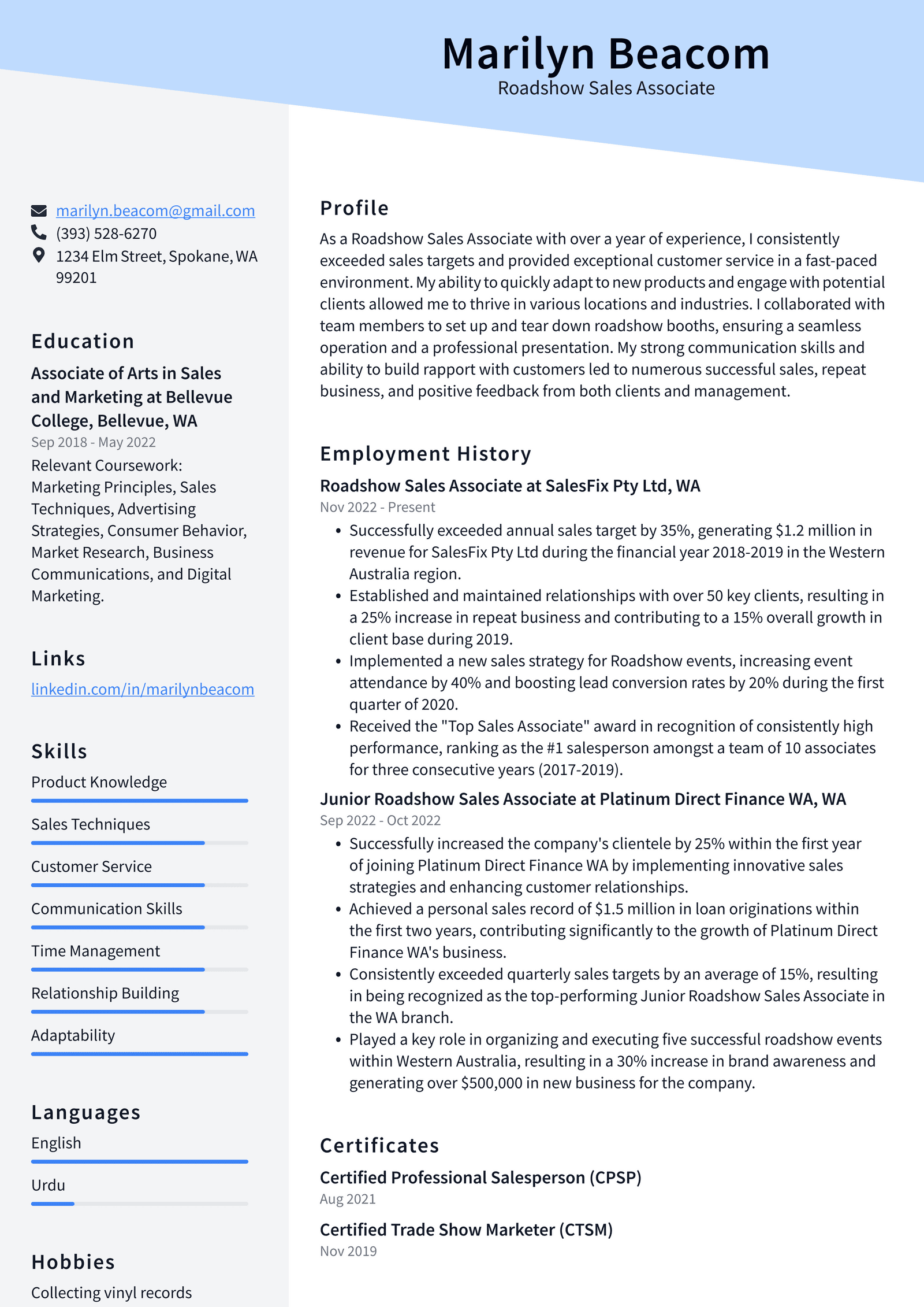 Costco Roadshow Sales Associate Resume Examples ResumeCat