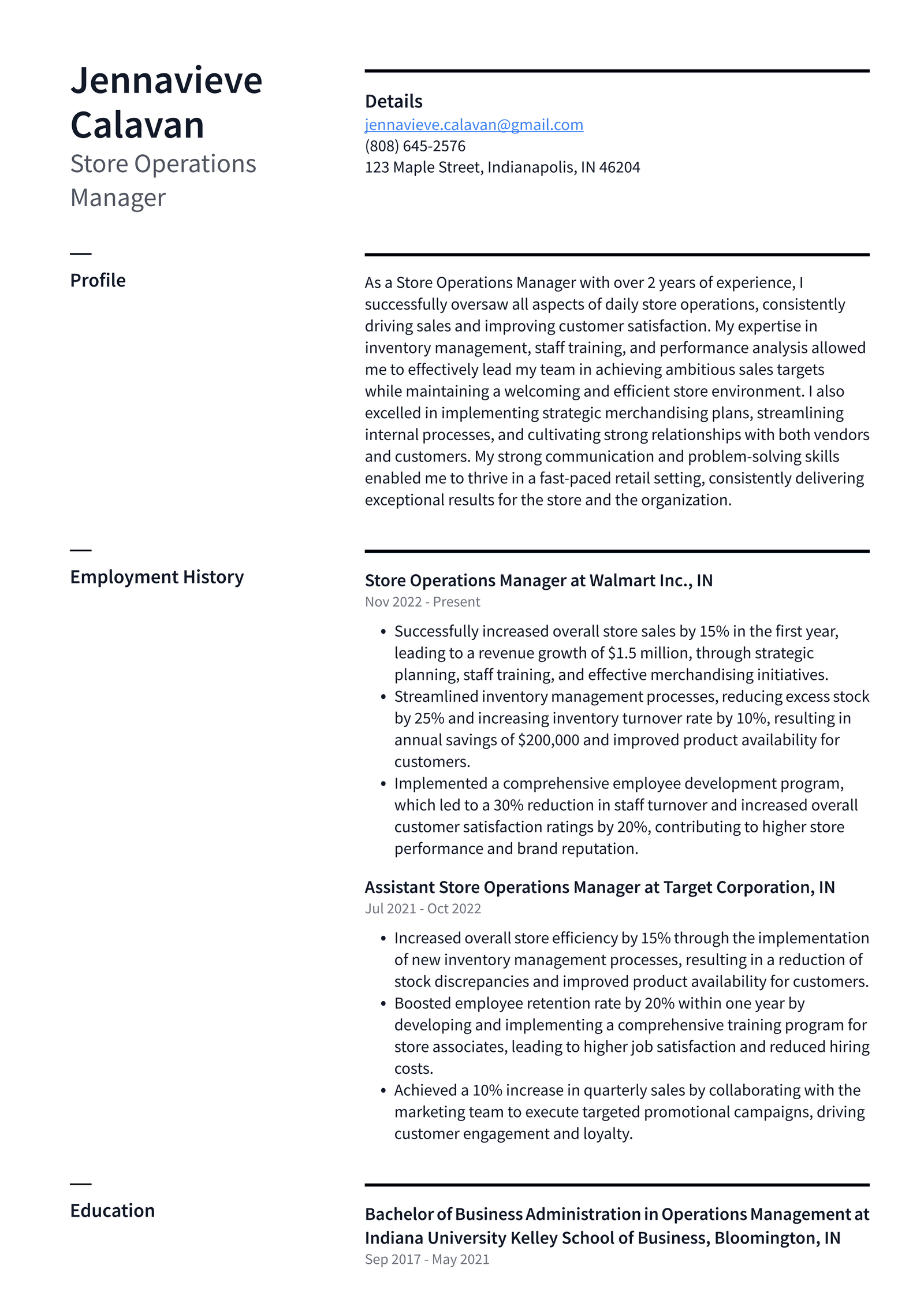 Costco Store Operations Manager Resume Examples | ResumeCat