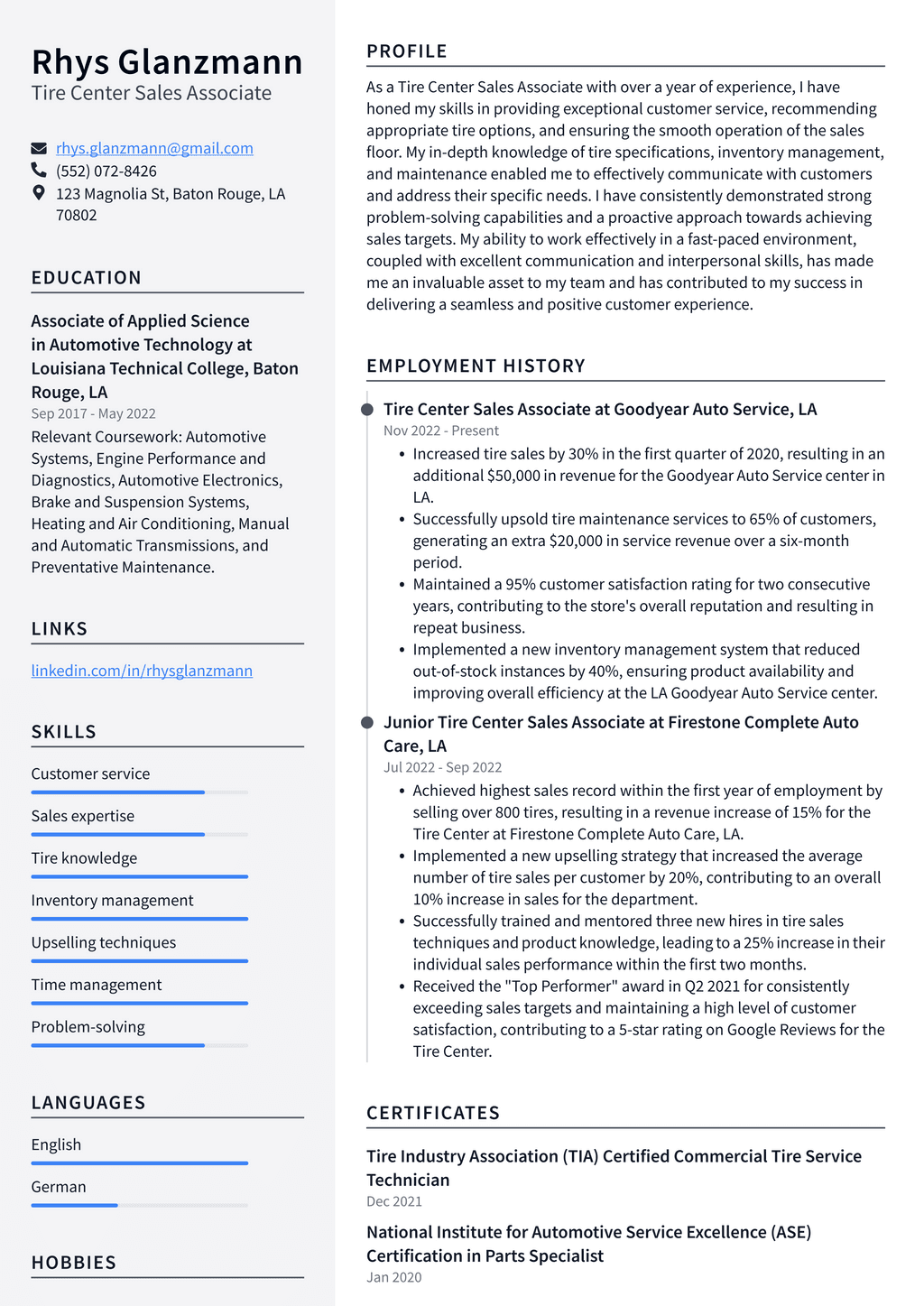 Costco Tire Center Sales Associate Resume Examples