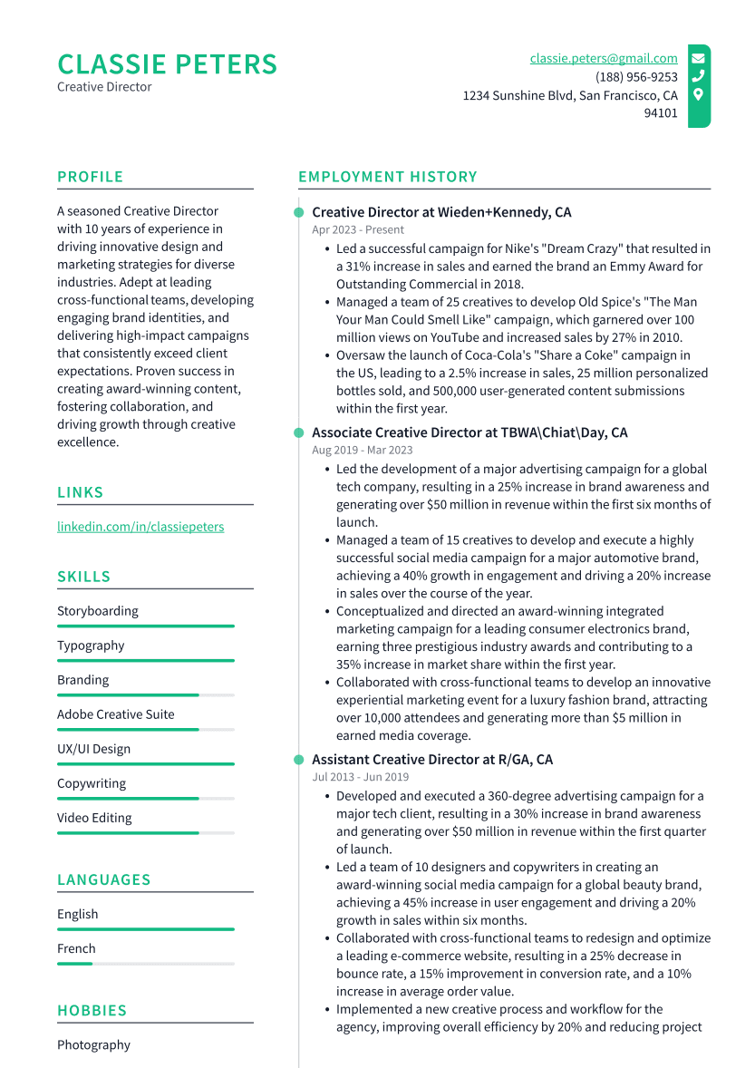 creative director resume pdf