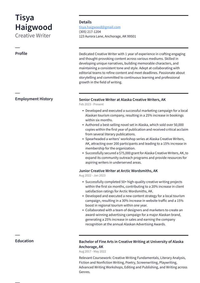 creative writer resume