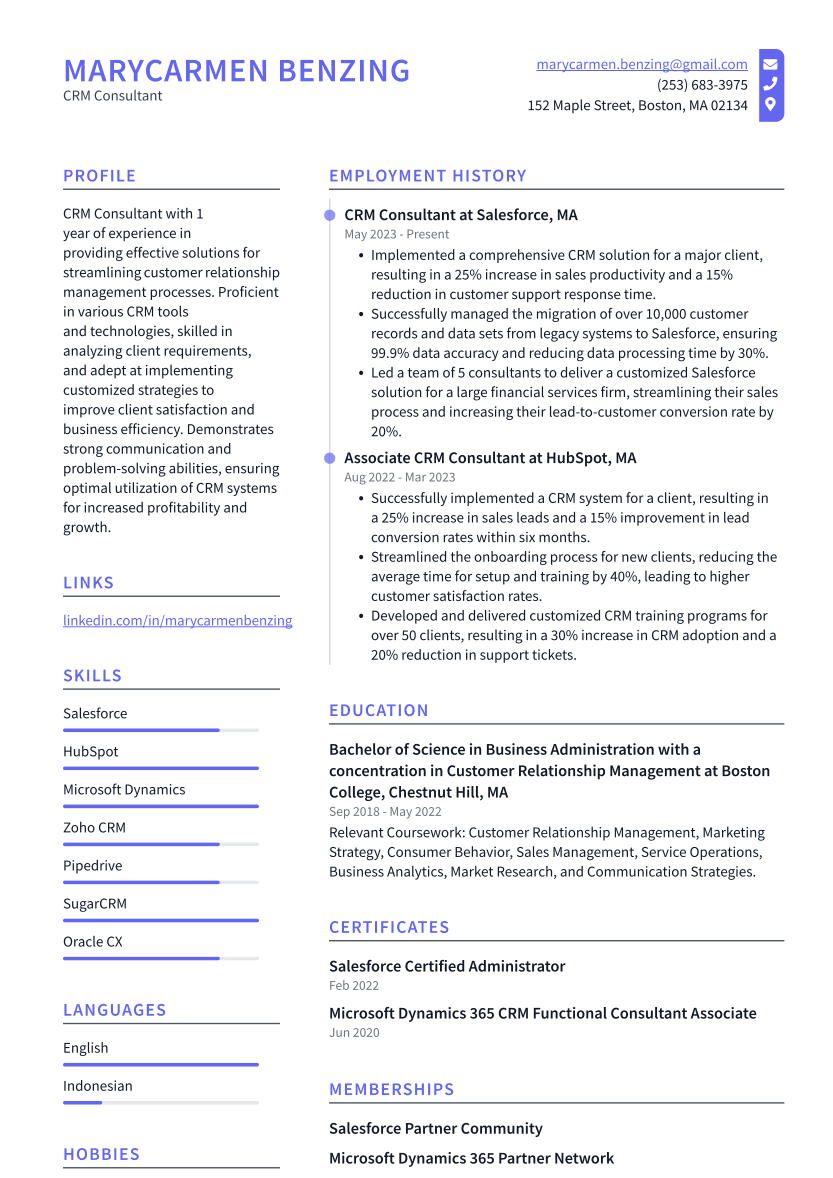 CRM Consultant Resume Example