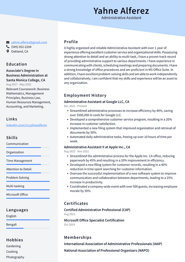 CVS Administrative Assistant Resume Example