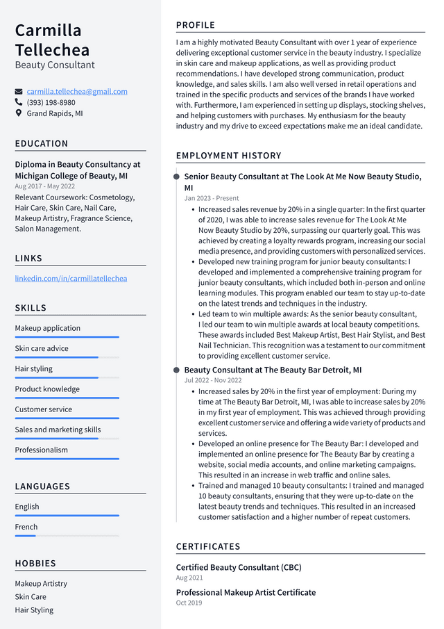 CVS Beauty Consultant Resume Example