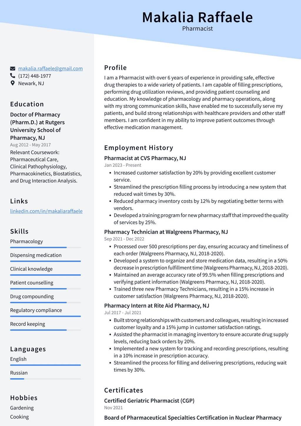 CVS Pharmacist Resume Examples | ResumeCat