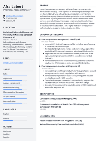 CVS Pharmacy Account Manager Resume Examples | ResumeCat