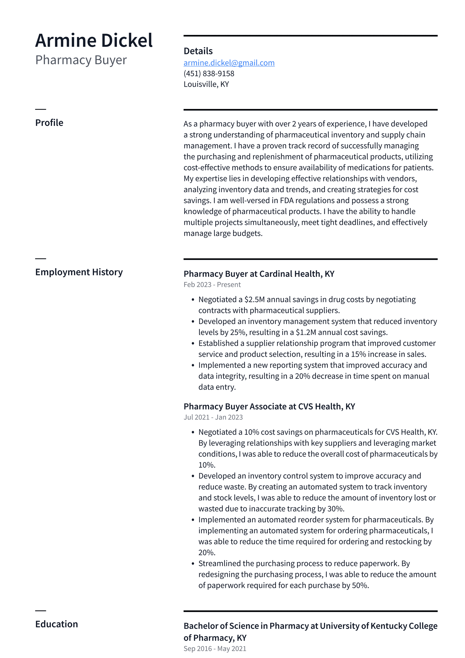 CVS Pharmacy Buyer Resume Examples ResumeCat