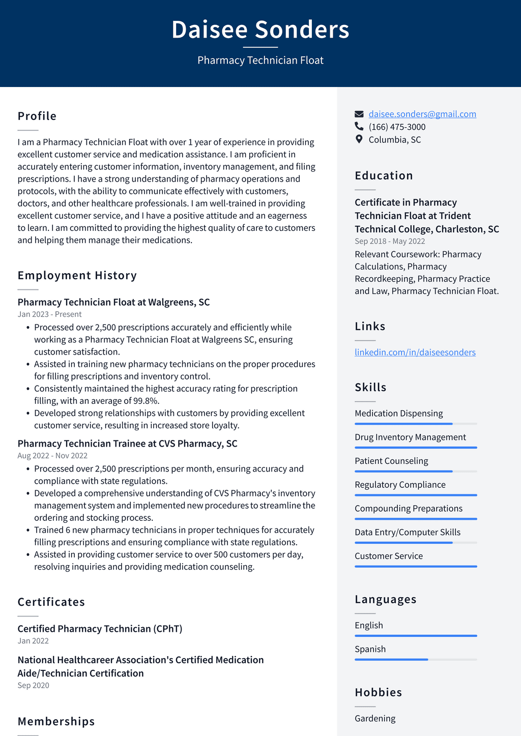 CVS Pharmacy Technician Float Resume Examples ResumeCat
