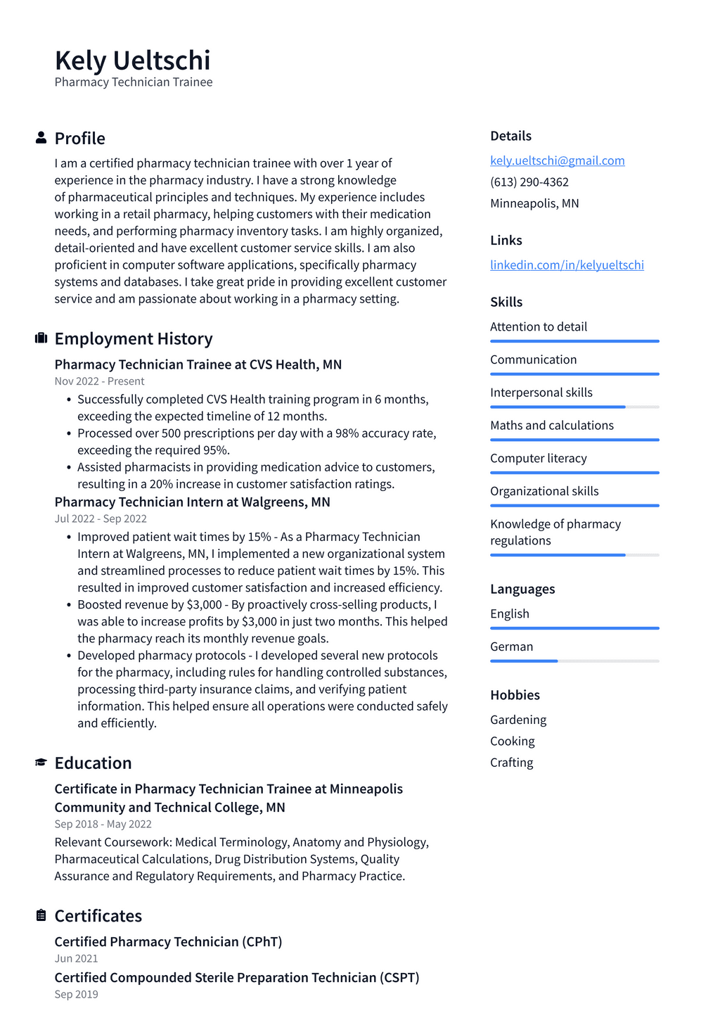 CVS Pharmacy Technician Trainee Resume Examples | ResumeCat