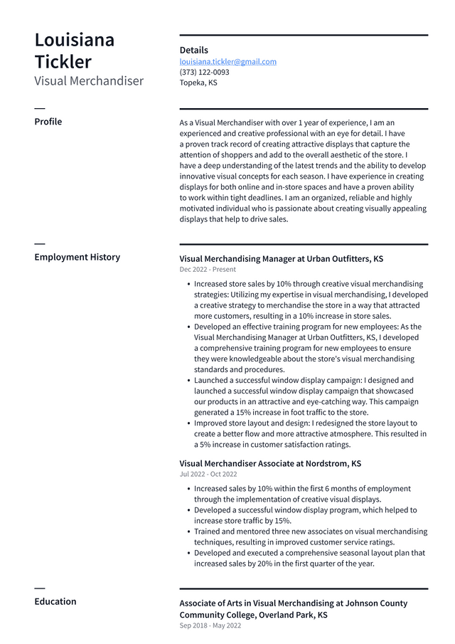 CVS Visual Merchandiser Resume Example