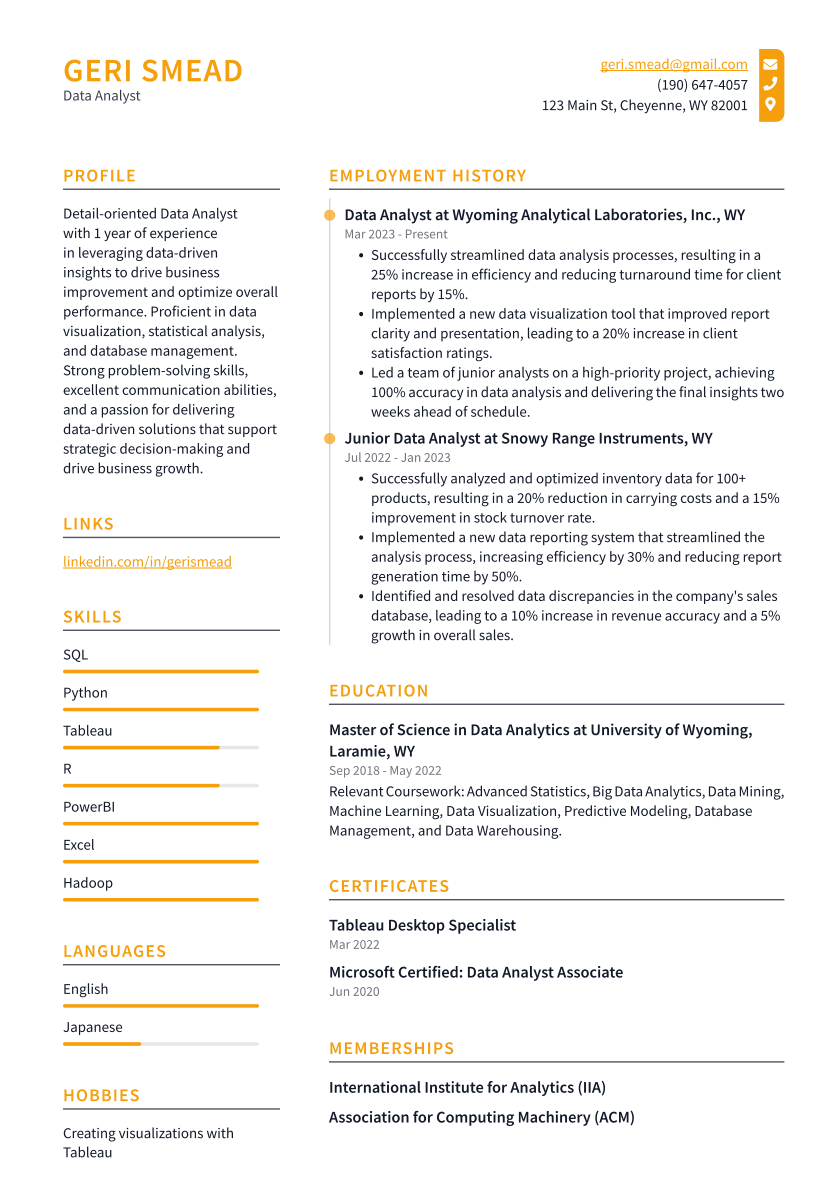 Data Analyst Resume Example