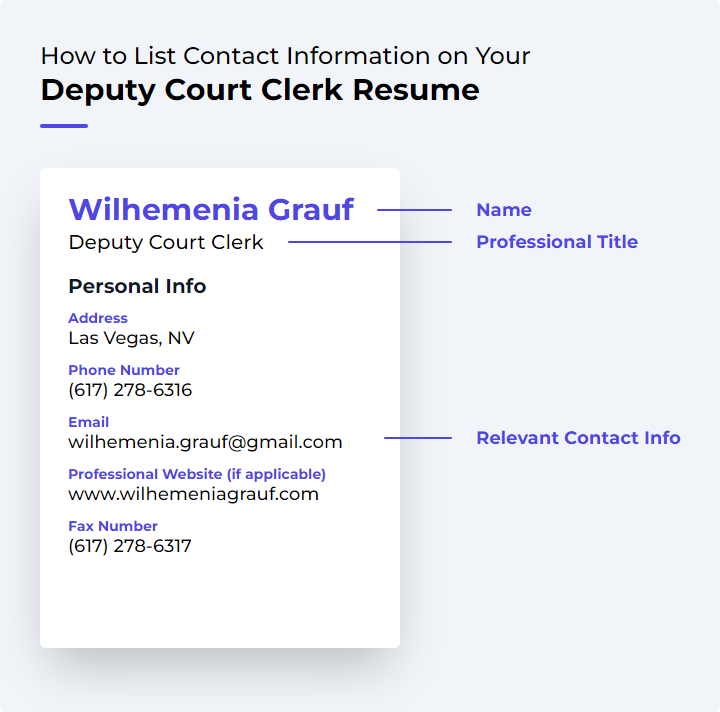 How to List Contact Information for a Deputy Court Clerk Resume