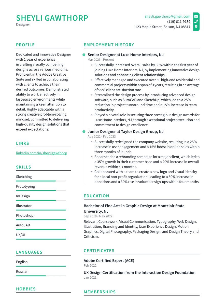 Designer Resume Example