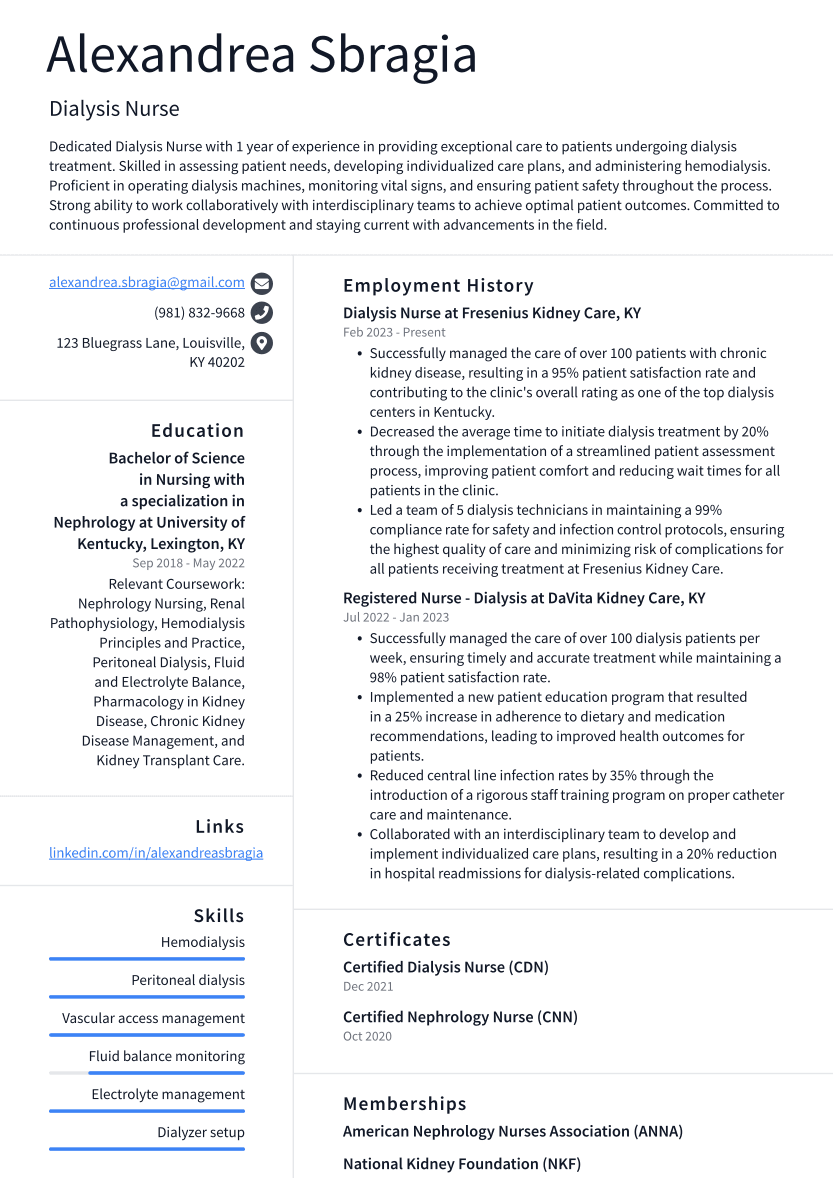 Dialysis Nurse Resume Example