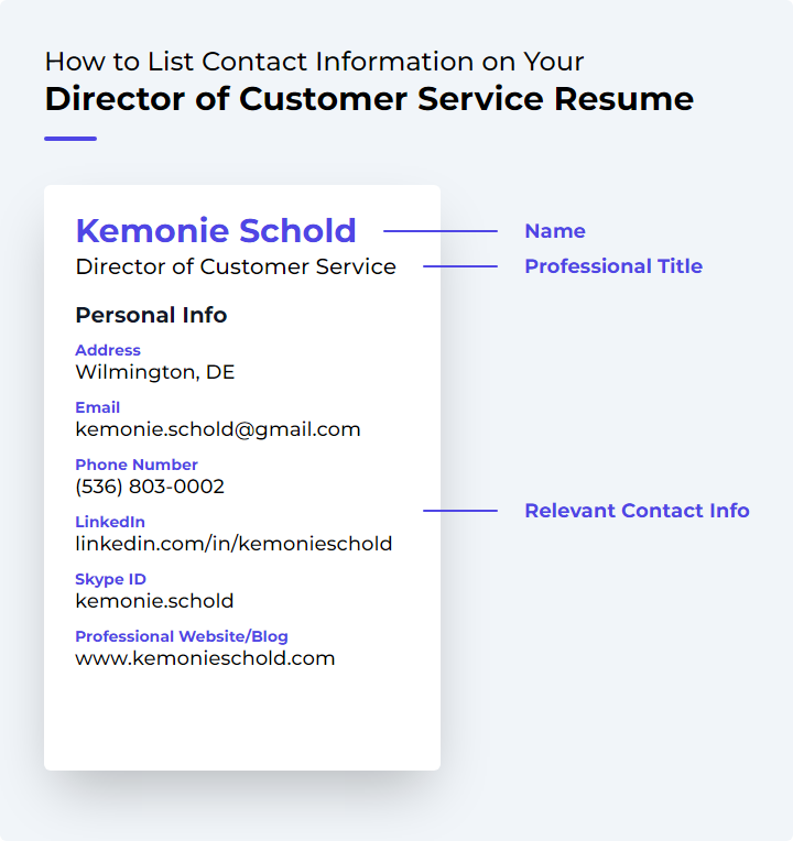 Director of Customer Service Resume Contact Information Example