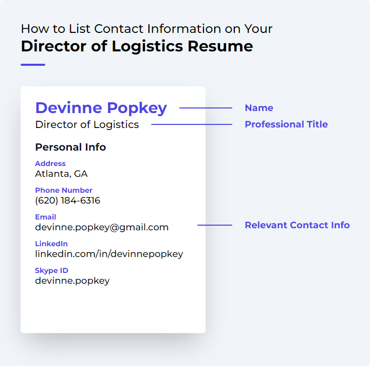 Director of Logistics Resume Contact Information Example