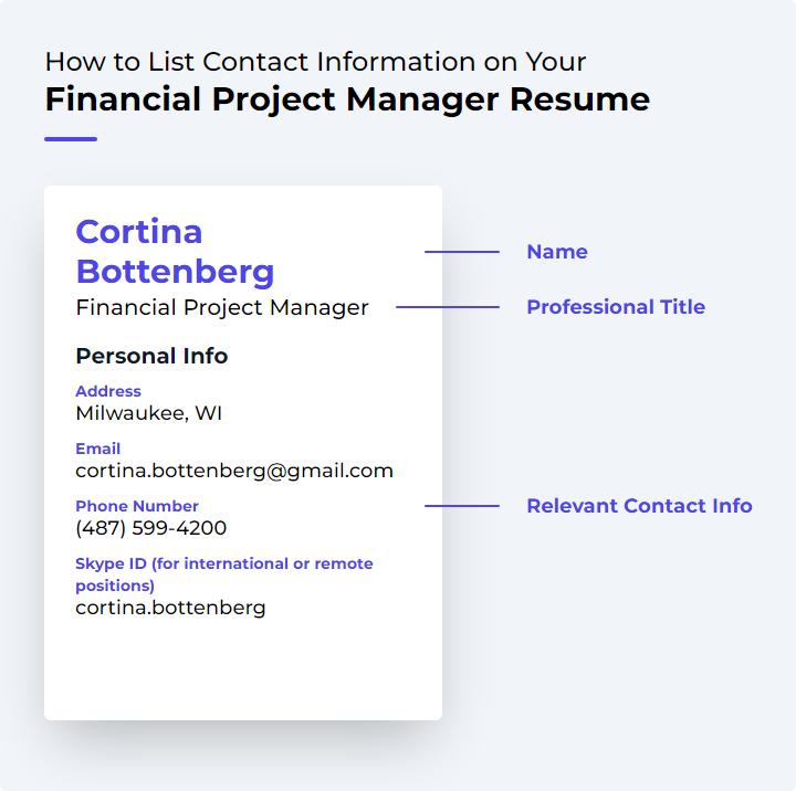 How to List Contact Information for a Financial Project Manager Resume