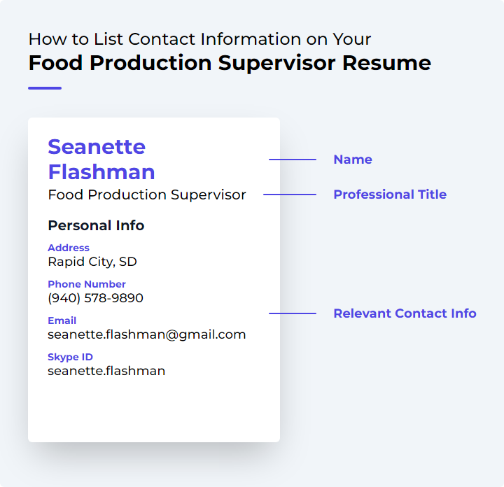 How to List Contact Information for a Food Production Supervisor Resume