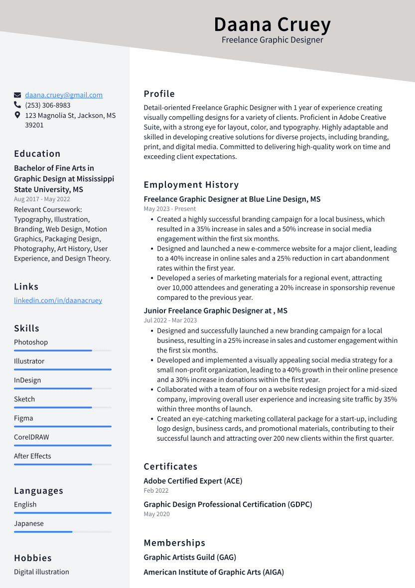 Freelance Graphic Designer Resume Example