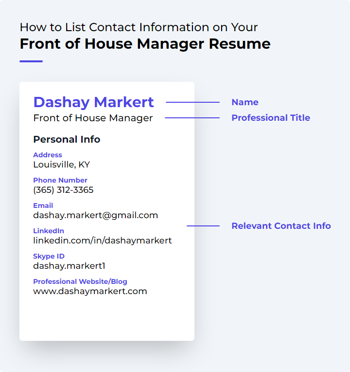 How to List Contact Information for a Front of House Manager Resume