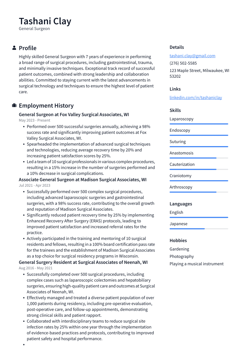 General Surgeon Resume Examples and Templates | ResumeCat