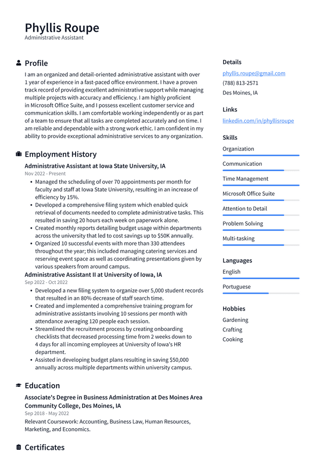 Google Administrative Assistant Resume Example