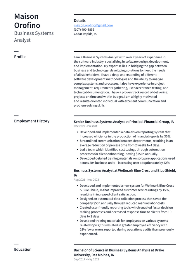 Google Business Systems Analyst Resume Example