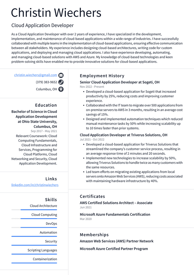 Google Cloud Application Developer Resume Example