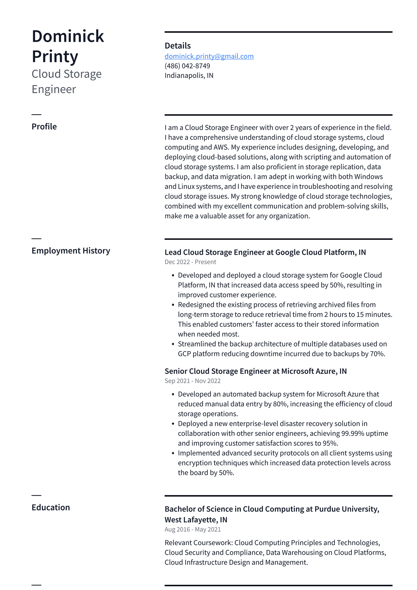 Google Cloud Storage Engineer Resume Examples | ResumeCat