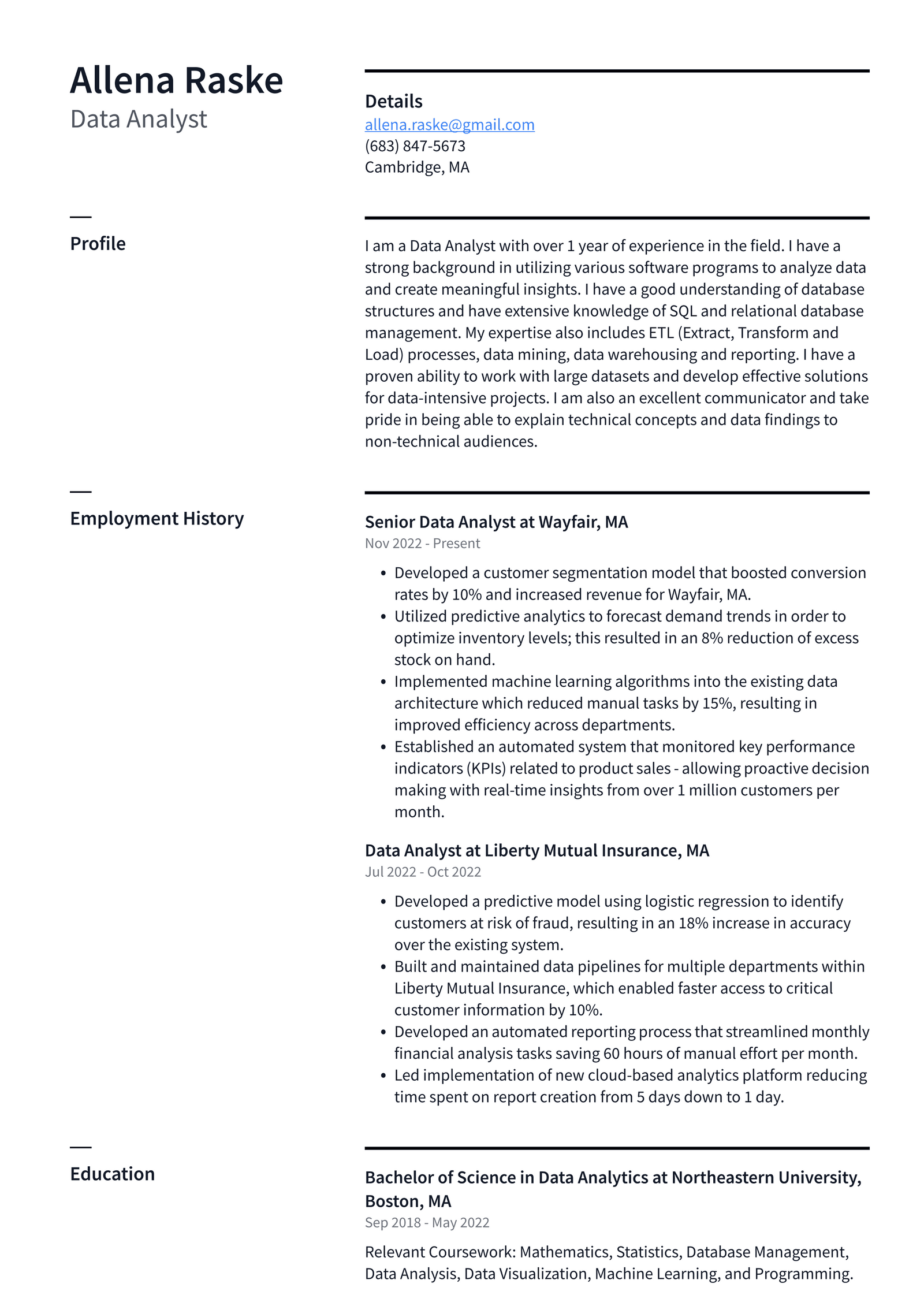 Google Data Analyst Resume Examples ResumeCat