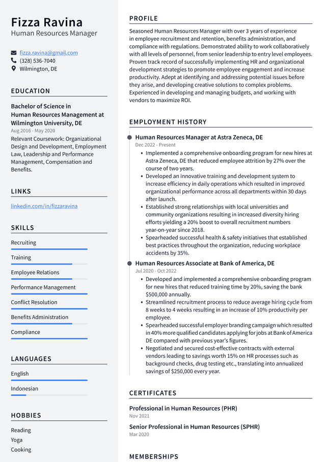 Google Human Resources Manager Resume Example